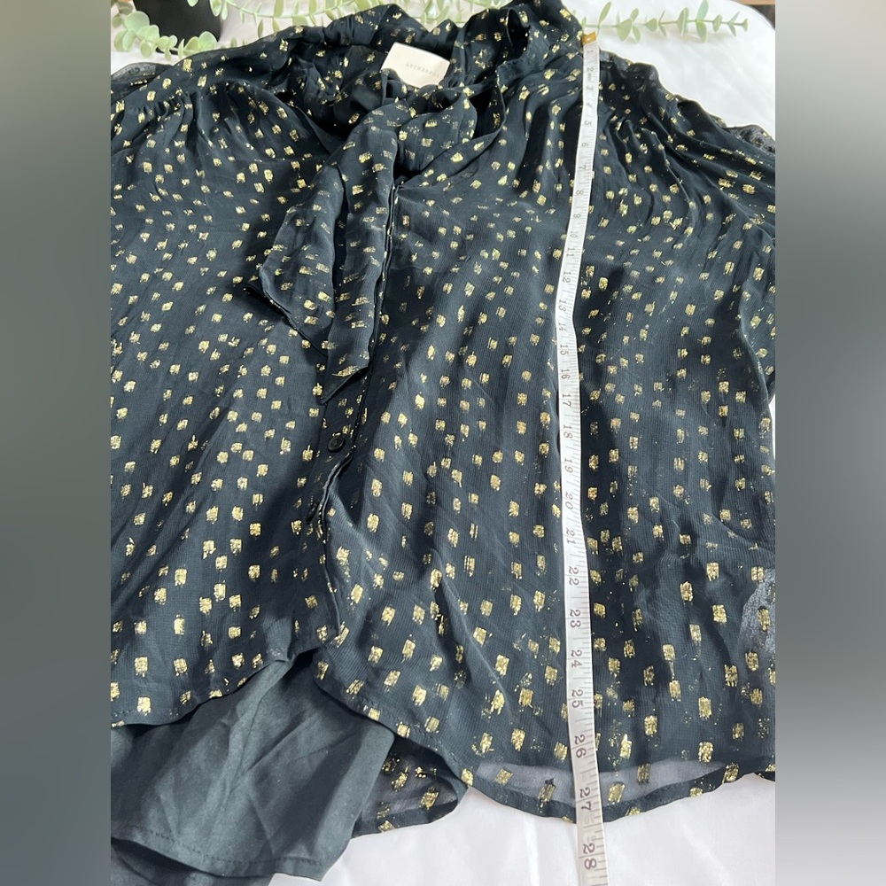 Anthropologie NWT Sheer Metallic Neck Tie Blouse XL - Picture 8 of 12